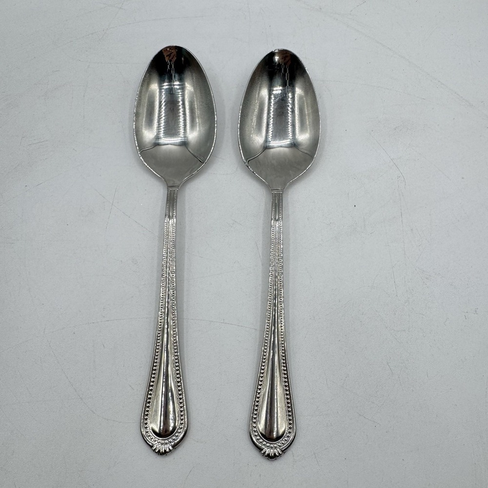 Mikasa REGENT BEAD Place/Soup Spoon 7.75"Stainless Flatware Replacement Lot Of 2